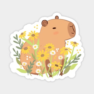 Cute capybara with daisy flowers Magnet