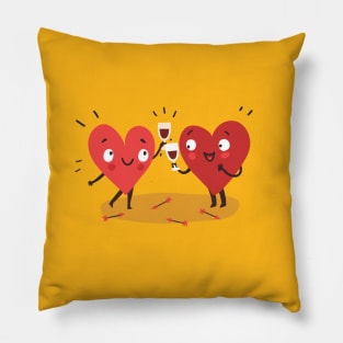 Two happy hearts in love drinking red wine Pillow