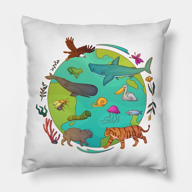 Biodiversity Hand Drawn Pillow by Mako Design 