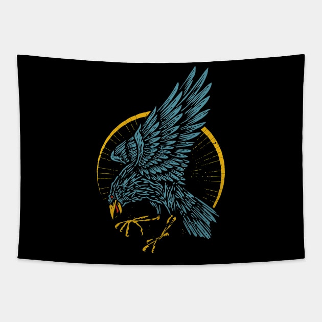 Raven hand drawn vintage Tapestry by Mako Design 