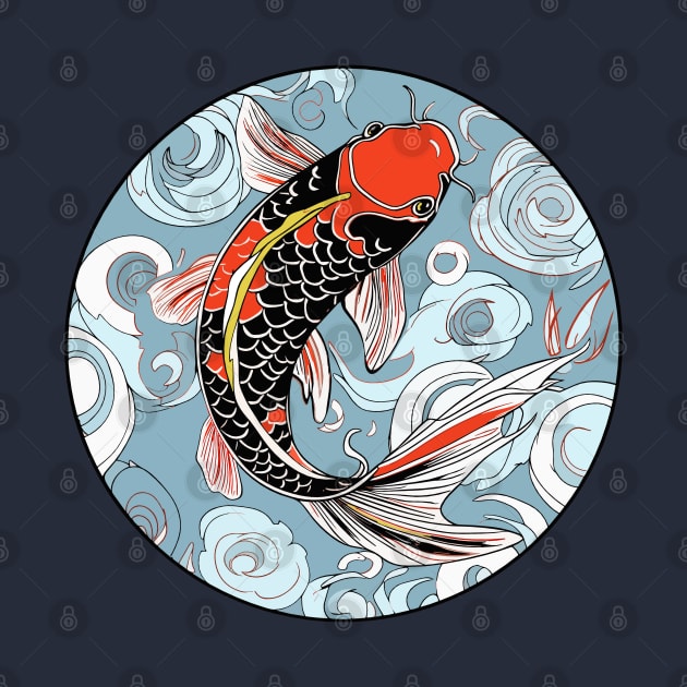 Jumping Koi Black Red and Yellow Fish by Koiartsandus