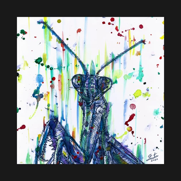 PRAYING MANTIS watercolor and ink portrait.2 by lautir