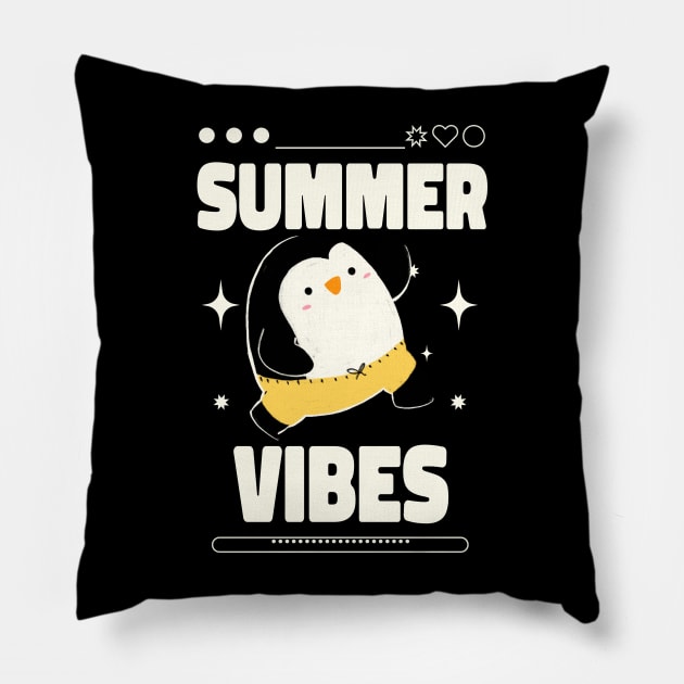 Summer Vibes Cute Penguin Pillow by Mrkedi