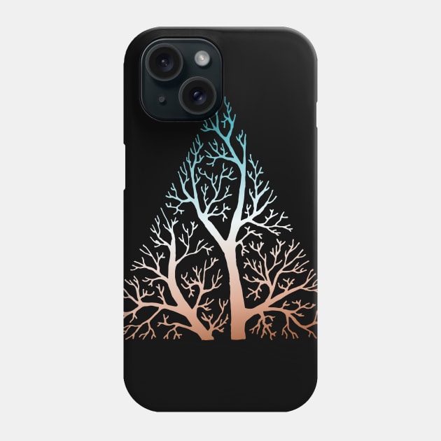 Stylized tree branches in triangle frame - teal, white, and orange gradient Phone Case by AtlasMirabilis