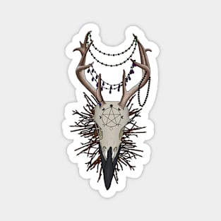 Color Raven with Antlers with a Pentagram and Jewelry Magnet