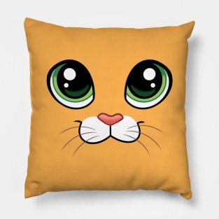 Happy Cat Face with Big Eyes - Closed Mouth Pillow