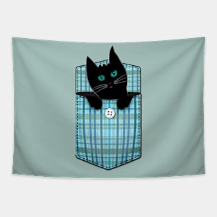 Black Pocket Cat Tapestry