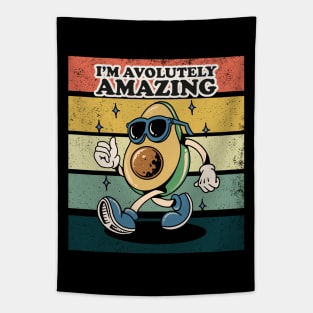 I'm Avo-lutely Amazing, Funny Avocado Pun, Retro Sunset Tapestry