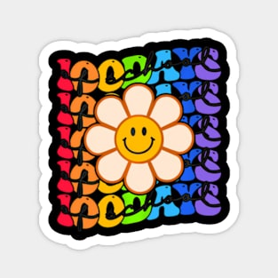 Groovy Happy 100 Days Of School Smile Face Flower Kids Magnet