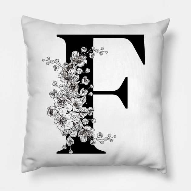 F alphabet Botanical cherry blossom sakura flowers Pillow by JunThara