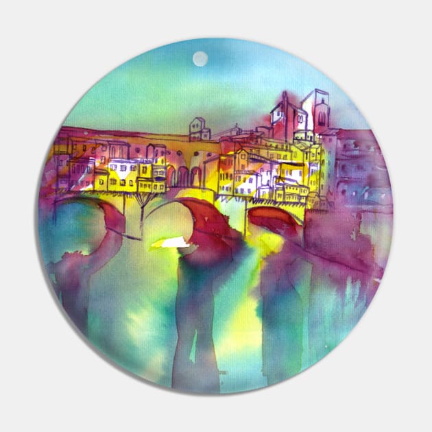 PONTE VECCHIO, Old Bridge Florence Watercolor Pin by BulganLumini