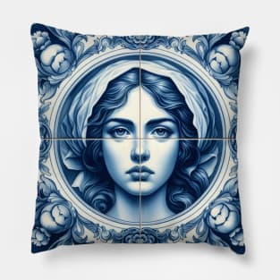 Delft Tile With Woman Face No.4 Pillow