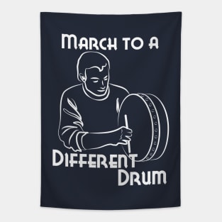 March to a Different Drum - Man With Bodhran - white Tapestry