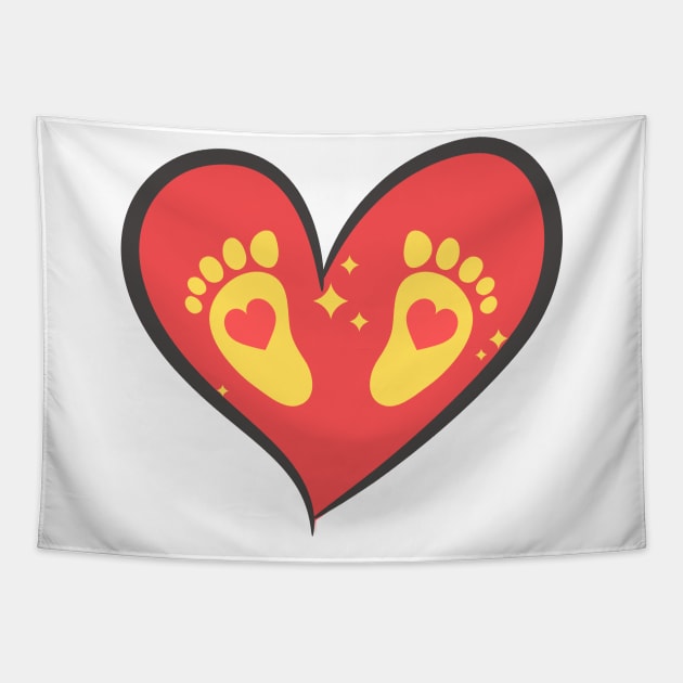 Baby Footprint In Heart, Baby Feet Tapestry by hardworking