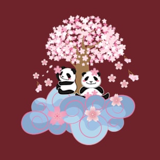 Cute pandas playing under the cherry blossom tree T-Shirt