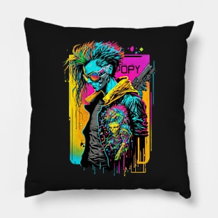 Neon Cyberpunk Hacker - V1.09 Pillow