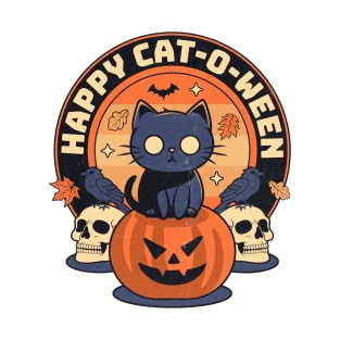 Happy Catoween Cat Halloween Fun Cute Retro Vibe Aesthetic T-Shirt