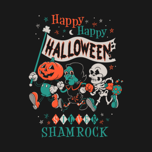 Happy Halloween Vintage Cartoon - Silver Shamrock - Creepy Cute Pumpkin T-Shirt