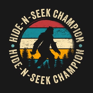 Hide and Seek Champion: Funny Vintage-Inspired Bigfoot Silhouette T-Shirt