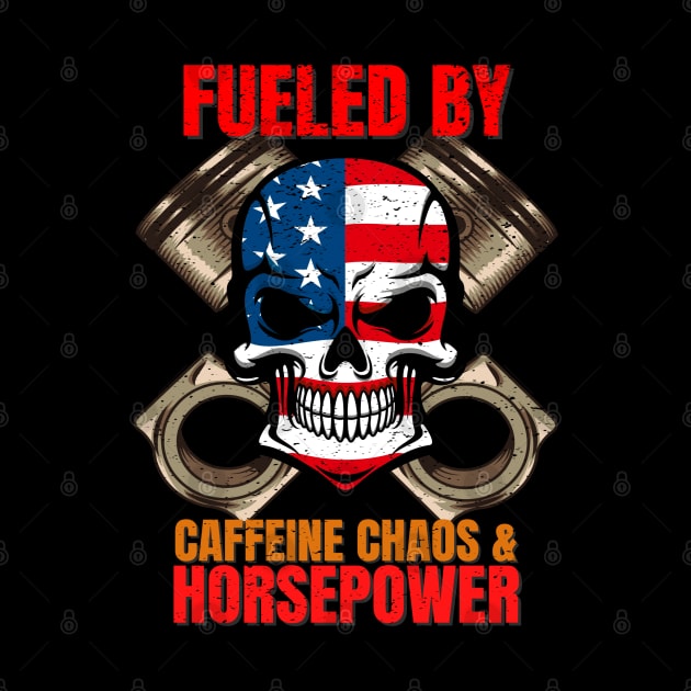 Fueled By Caffeine Chaos & Horsepower USA Skull Piston Rods by Carantined Chao$