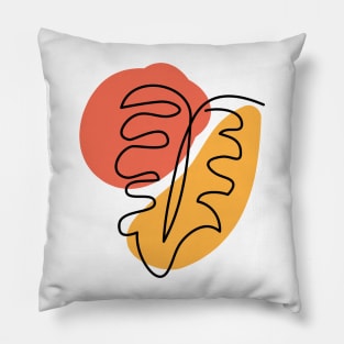 Monstera leaf line art in orange red Pillow