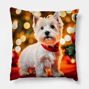 Cute Westie Dog with Christmas Gifts Pillow