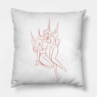 sapphic lesbian angels in red fine line Pillow