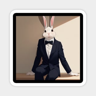 Tuxedo Bunny Rabbit Sitting Magnet