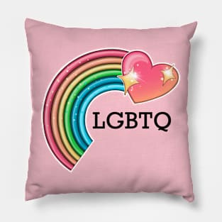 Rainbow and heart LGBTQ (black text) Pillow