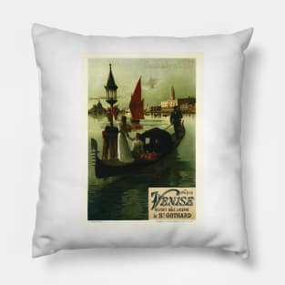 De Paris a Venise Vintage French Travel Poster 1899 by Artist F. Hugo d' Alesi Pillow