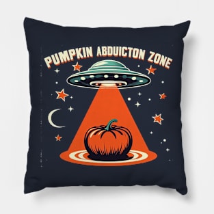 Pumpkin Abduction Zone: Retro UFO for Halloween Pillow