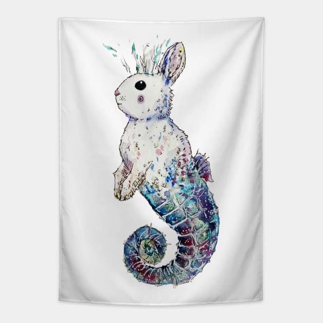 Seahorse Mermaid Bunny Tapestry by aquabun