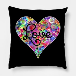 Love Heart Floral Flower Neon Bright Rainbow Pillow