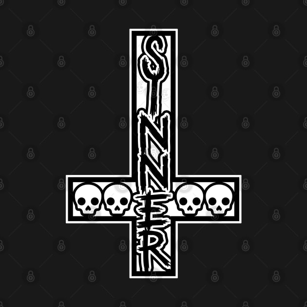 Sinner On Inverted Cross Black And White by Creative Style