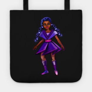 Black anime girl in purple from outer space 3 ! beautiful  black girl with Braided hair, blue eyes, Cherry pink lips and dark brown skin. Hair love ! Tote