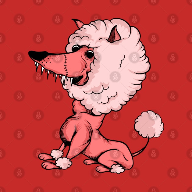 Crazy pink zombie poodle dog cartoon illustration by SpaceWiz95