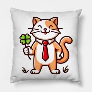 Cat Holding Shamrock for St Patricks Day Pillow