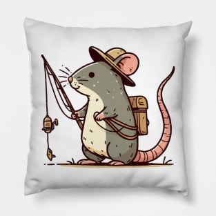 cute rat fishing with fishing rod Pillow