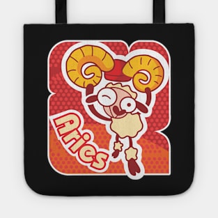 Aries Colorful Zodiac Sign Cartoon March April Birthday Tote