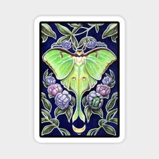 Luna Moth and Flowers - Black Outlined Version Magnet