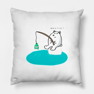 cute snow bear fishing Pillow