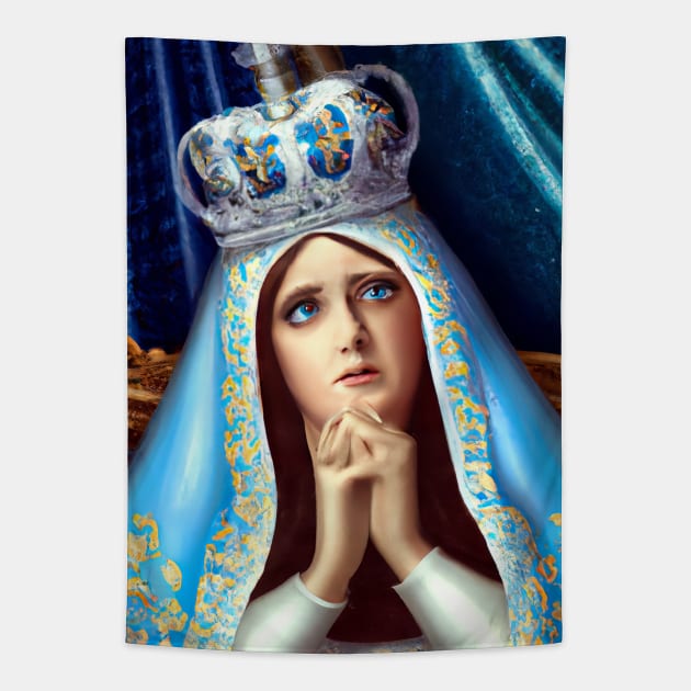 3D Look Artificial Intelligence Art of our Sorrowful Mother Mary our Heavenly Queen in Prayer Tapestry by Artist4God