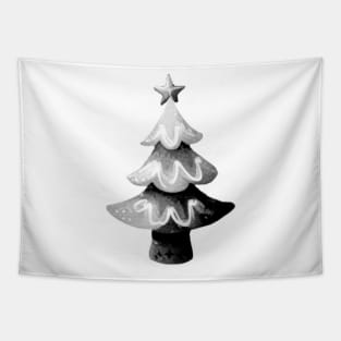 Monochrome Christmas Tree - Fir Tree Watercolor Illustration / Painting Tapestry