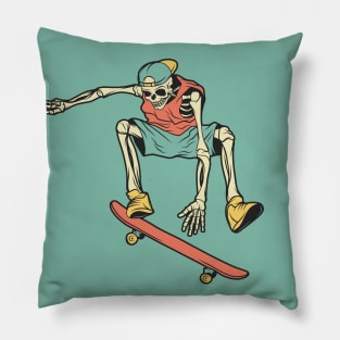 Retro Skater Skeleton Pillow