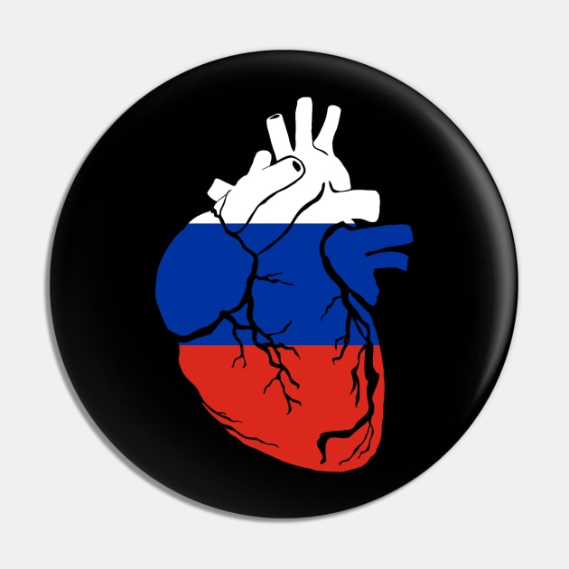 Russia Flag, Anatomical Heart Design Pin by Bun Art Store