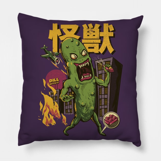 Dill with It - Kaiju Pickle got in Trouble Pillow by anycolordesigns