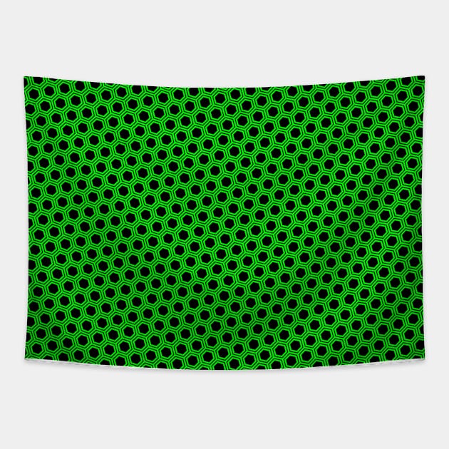 Pattern hexagonal green on black background Tapestry by la chataigne qui vole ⭐⭐⭐⭐⭐