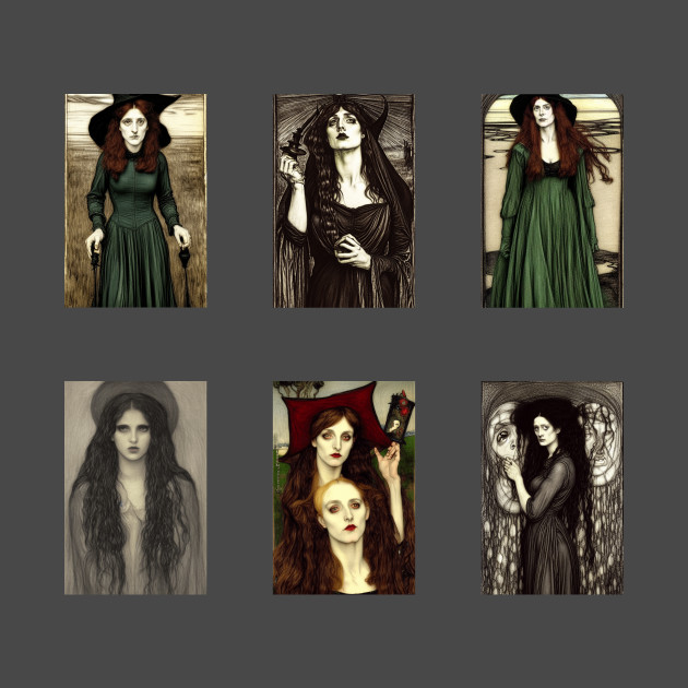 Seven Unburnt Witches in Pre-Raphaelite Style by LochNestFarm