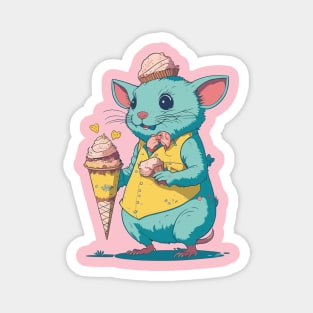 Rat With Ice Cream Cartoon Animal Magnet