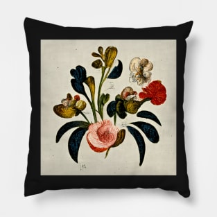 Vintage Red and Pink Flower Drawing Print Pillow